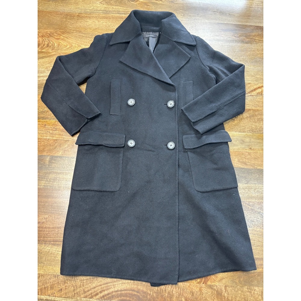 Blossom H Company Black Wool Blend Double Breasted Long Coat Jacket XL